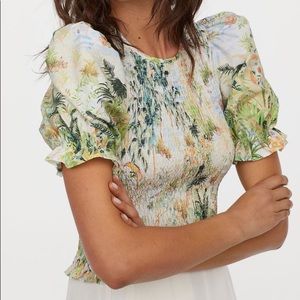H&M Tropical Floral Puff Sleeve Crop Top